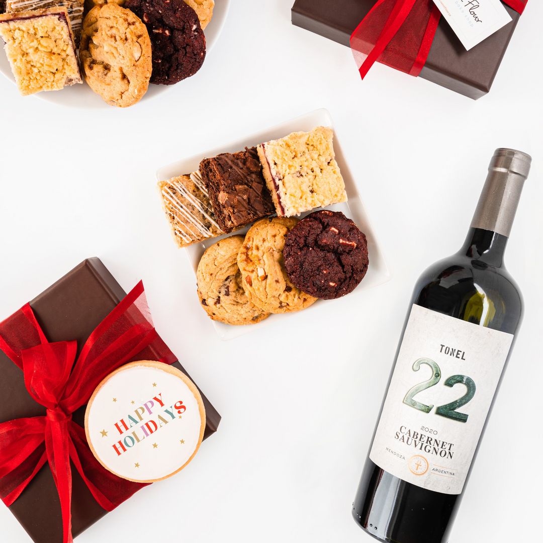 Holiday Cookie Gift Box with Red Wine